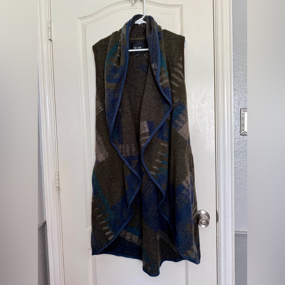 NIC+ZOE Size XS sleeveless open front wool blend waterfall cardigan with pockets